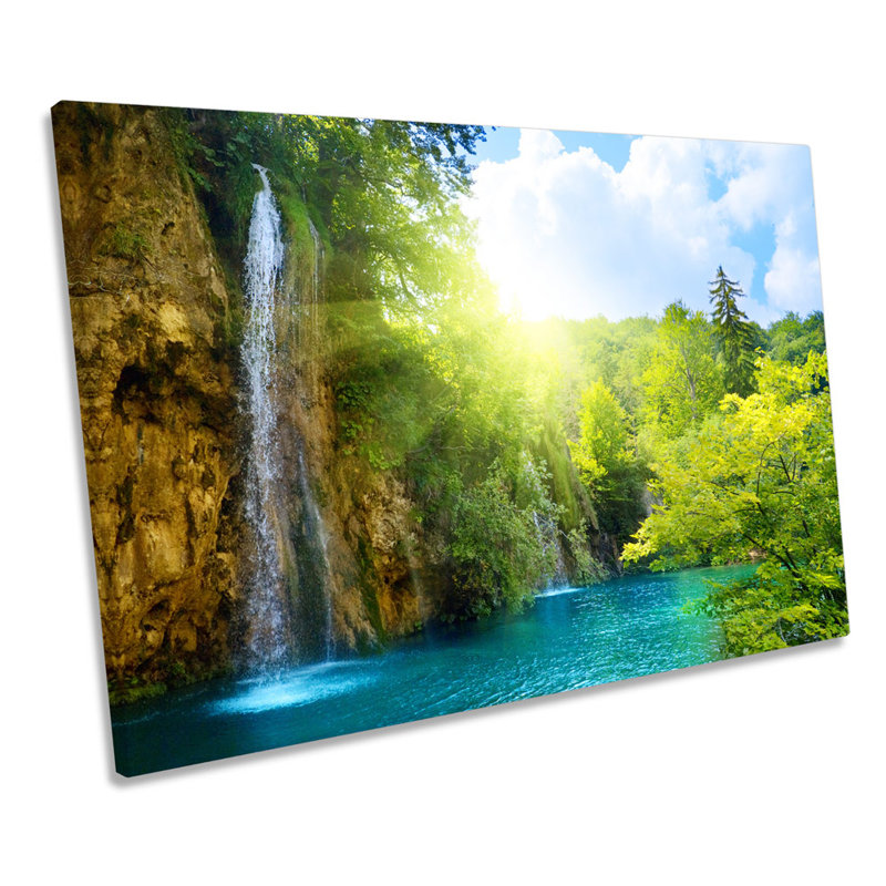 Sunset Jungle Waterfall - Wrapped Canvas Print, 91.4cm H x 137.2cm W x 4cm D