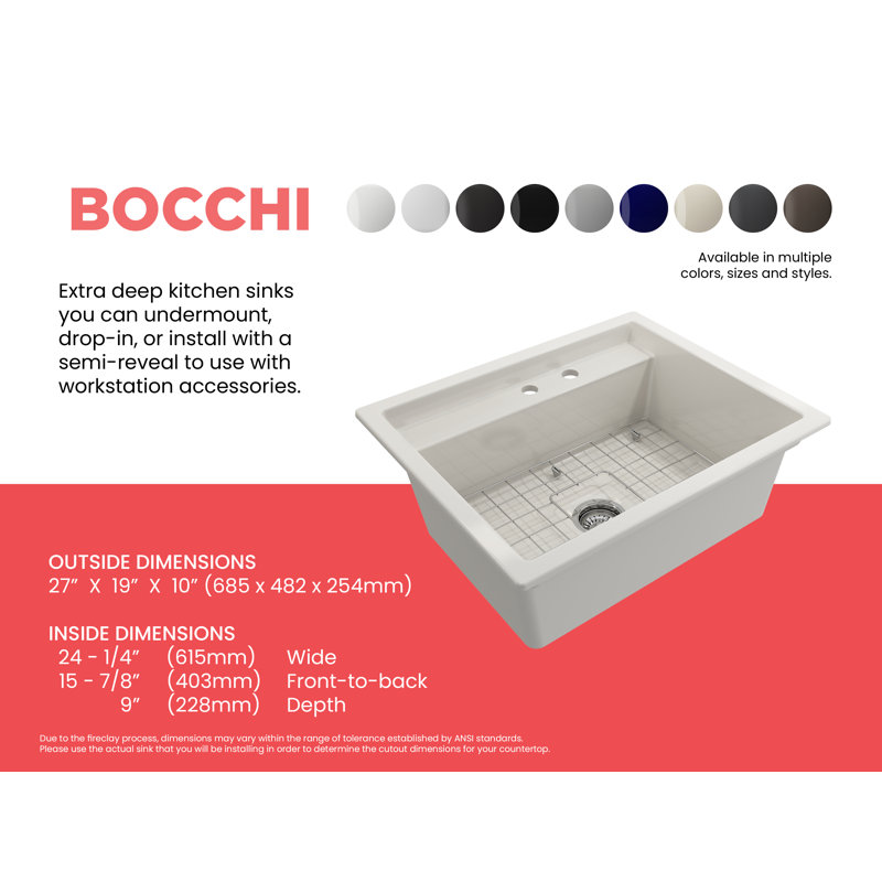 Baveno 27 in. L Dual Mount Single Basin Kitchen Sink, 2 hole, Biscuit