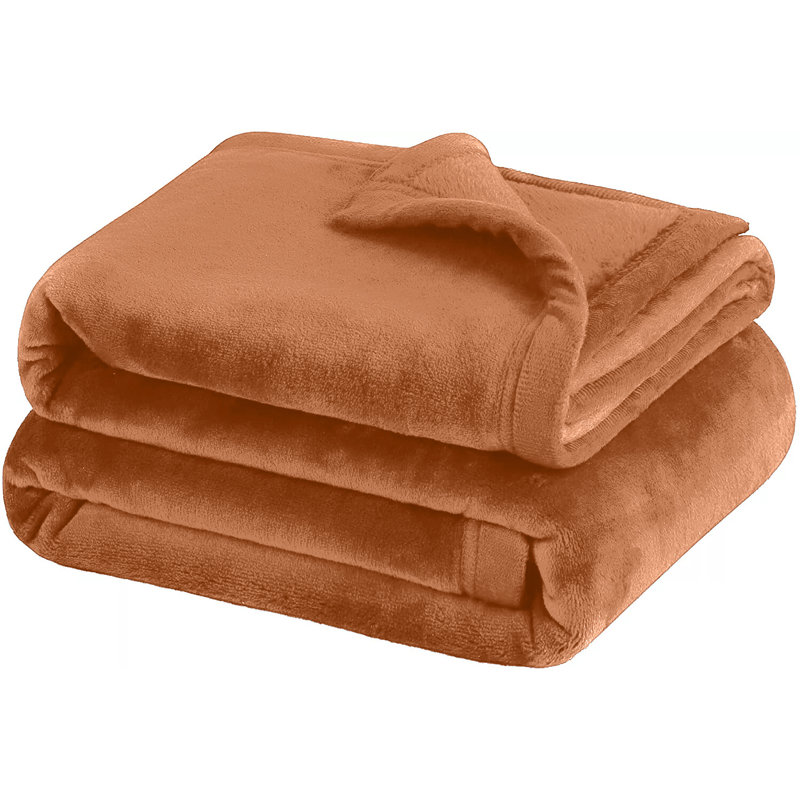 Reversible Plain Weave Fleece Throw Blanket, Rust, Single