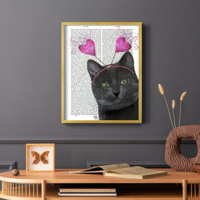 Black Cat, Valentines Framed Print - Solid Wood