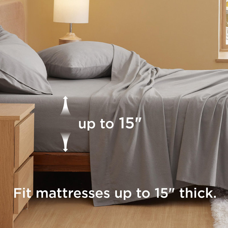 Bedsure 100% Cotton Flannel Bed Set, Twin Sheet Set with 1 Pillowcases, Gray