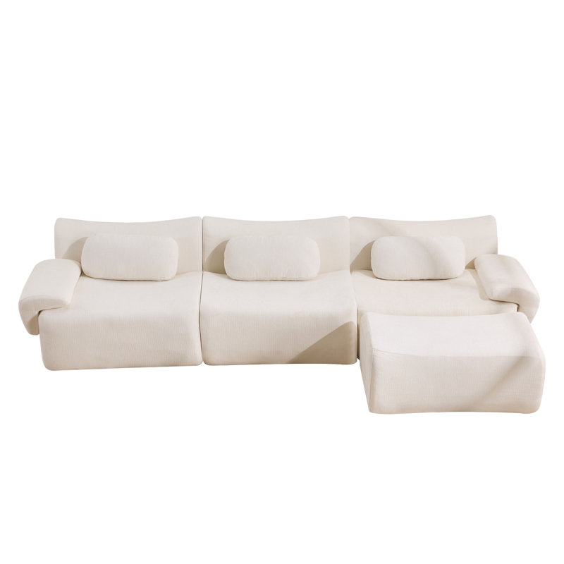Ensemble de canapé modulaire en chenille 3 + 1 places, Blanc