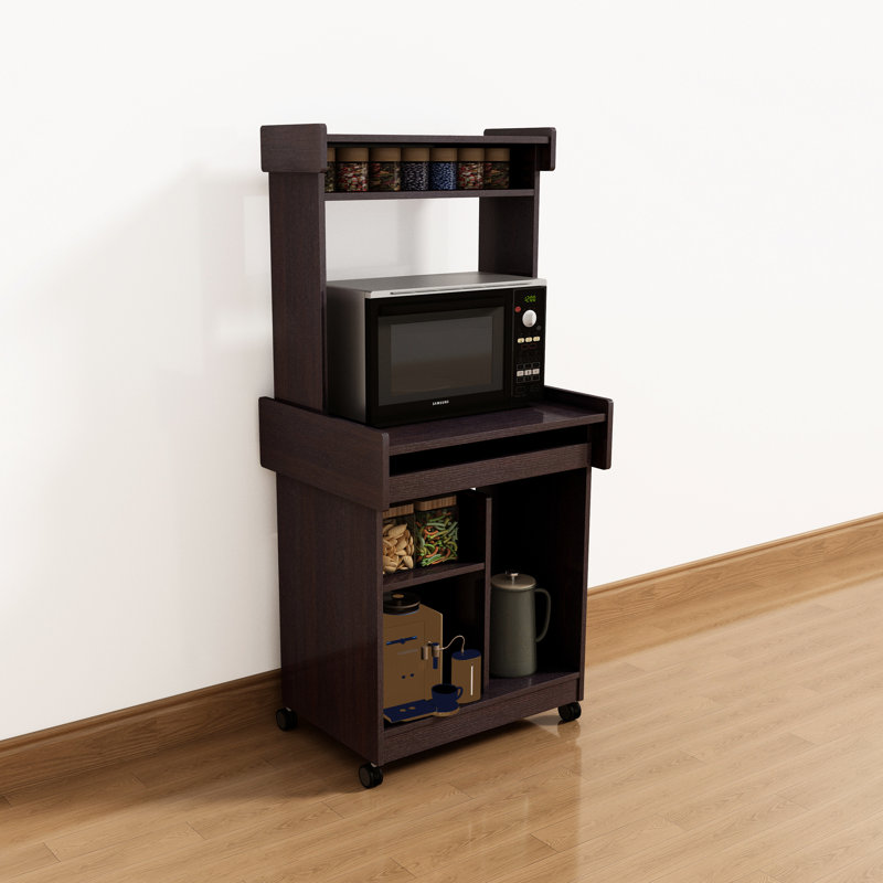 Versatile Microwave Cart Coffee Station With Organizing Shelf Mobile Divided Shelves And Locking Wheels