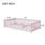 Lit simple au sol avec clôture et porte, lit en bois d'hévéa avec garde-corps de sécurité, rose-264857404-264857400