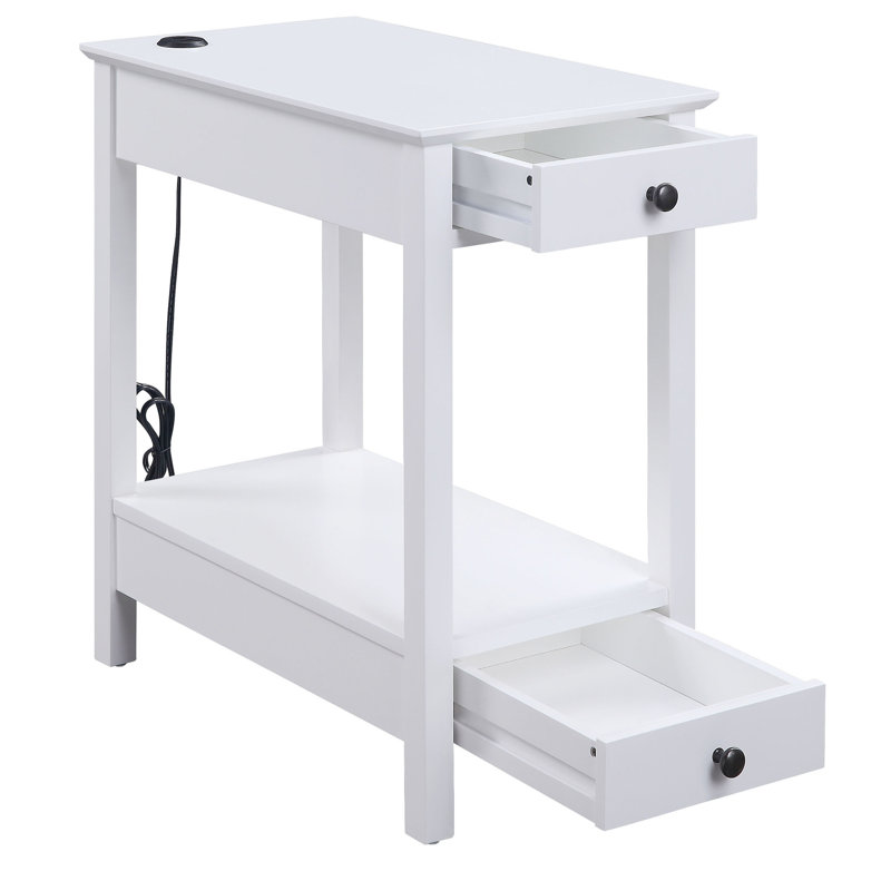Table d'appoint blanche avec 2 tiroirs et espace de rangement