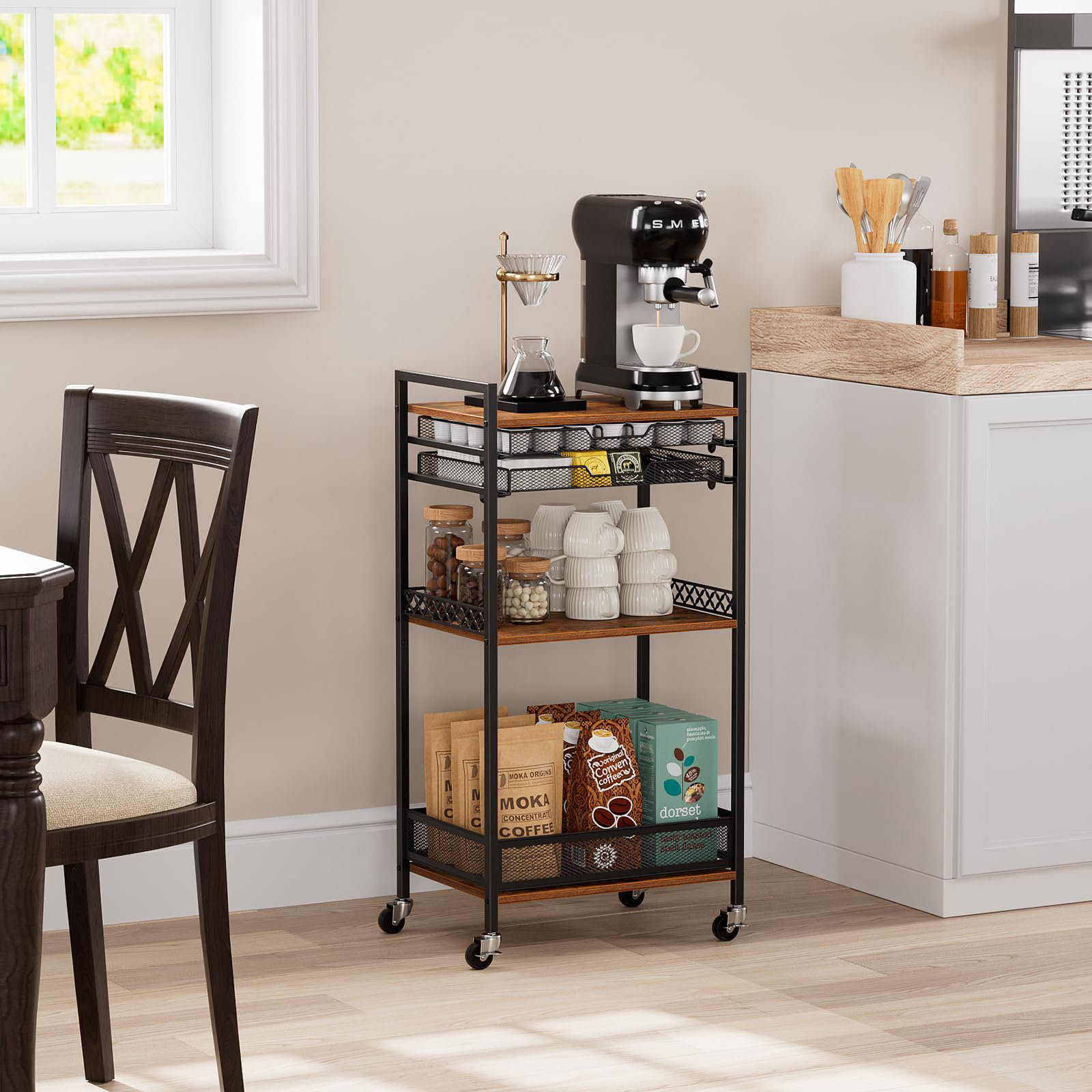 Modanais 33'' Rolling K-Cup Organizer Rack – Coffee Station Cart with ...