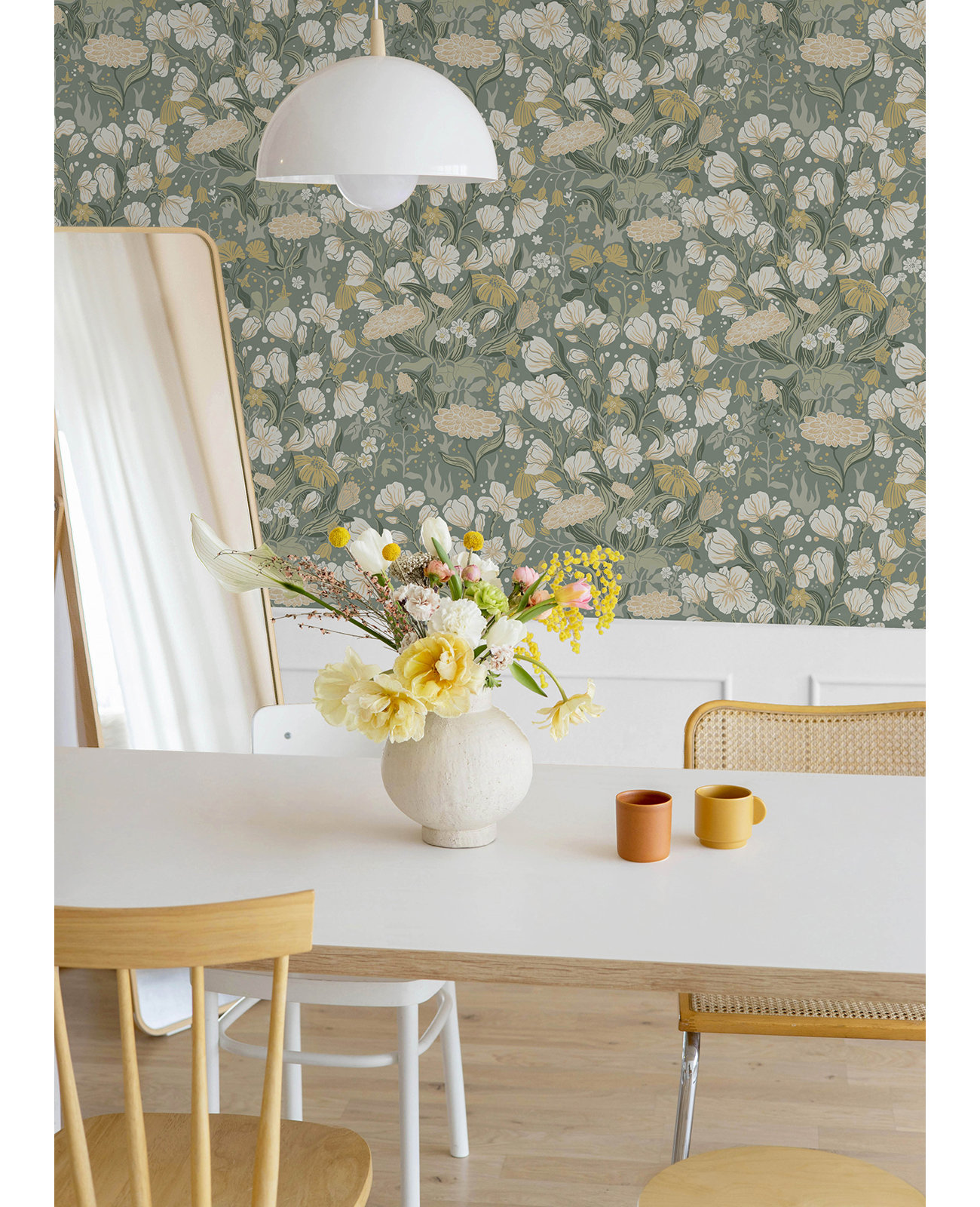 Bixby Faux Grasscloth Wallpaper, Yellow/Ivory/Green