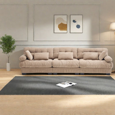 Canapé modulaire profond à assise profonde en bois à 3 places de 123 pouces