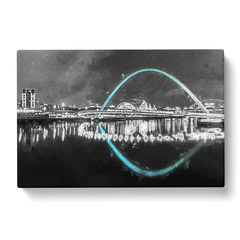 Gateshead Millennium Bridge In Abstract - Wrapped Canvas Painting, 60cm H x 91cm W x 3cm D
