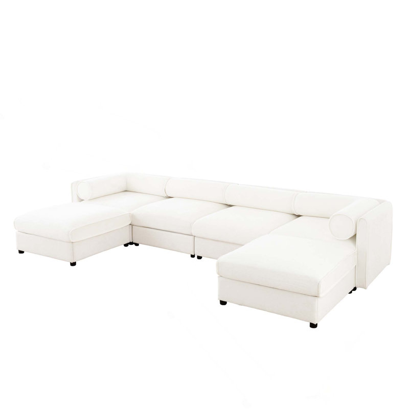Canapé modulaire moderne en U de 6 pièces avec rangement et 2 repose-pieds de rangement pour un confort personnalisable et un espace de vie organisé