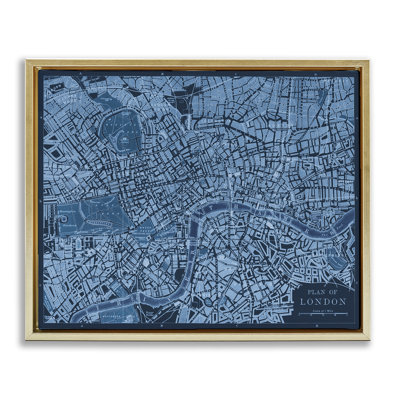 Blue Detailed London Map Floating Frame, design by Phillipa Katz