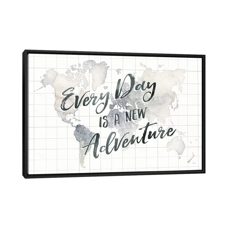 «Watercolor Wanderlust World Adventure», art textuel sur toile, H 18 po x l 26 po x P 1,5 po, Toile avec cadre noir
