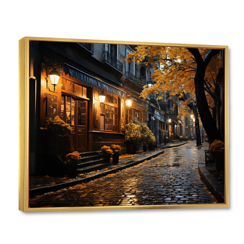 France Charming Montmartre - France Canvas Prints, 12" H x 20" W, Cadre flottant doré