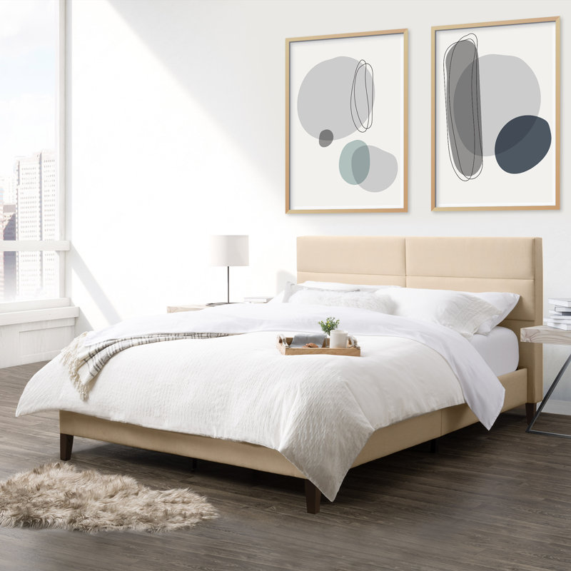 Upholstered Platform Bed, Queen, Cream