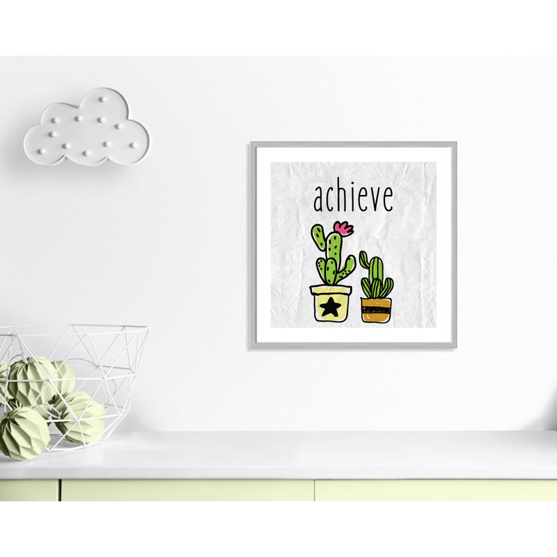 Impression sur papier Cacti C, Encadré de boîte argent, H 26,5 po x l 26,5 po x P 1,18 po