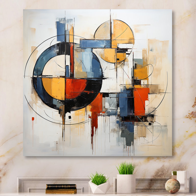 «Mid I Century» abstrait coloré Fusion I - art abstrait Mid-Century, H 24 po x l 24 po x P 1 po, Toile tendue