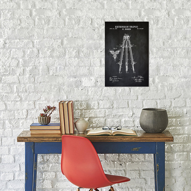 « extension trépied », impression sur toile en noir, H 26 po x l 18 po x P 1,5 po, Toile avec cadre noir, Pas de tapis