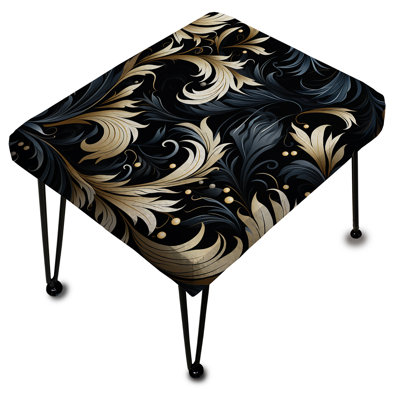 Calligraphie damassée noire et grise Flourish I - Repose-pieds rectangulaire damassé