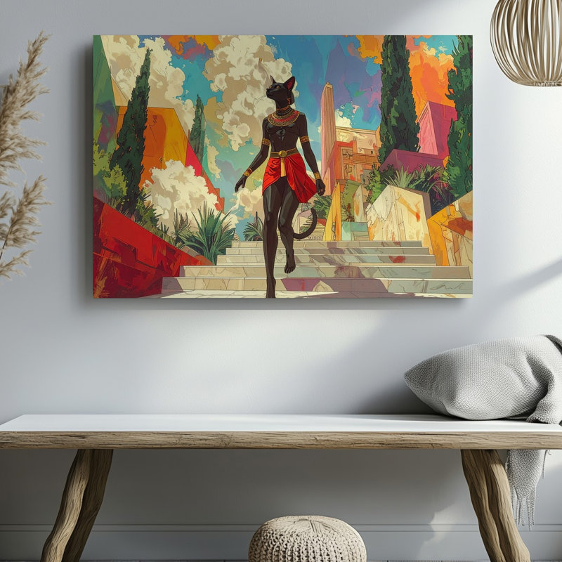 Art mural sur toile, Dreamwalker Cat, Pharaon, Canvassurreal, Égyptien, fantaisie, H 30 po x l 40 po