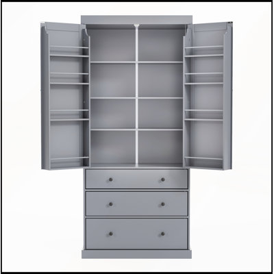77 inch Farmhouse Kitchen Pantry Freestanding Tall Cupboard with 3 Adjustable Shelves 8 Door Shelves 3 Drawers