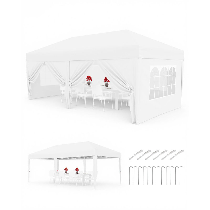 Pop Up Gazebo with 6 Sidewalls, 3m x 6m Marquee Party Tent with 4 Weight Bags, 8 Stakes & 6 Guy Ropes & Roller Bag, Weather-Resistant, Waterproof Canopy for Outdoor Events, Parties, Markets.