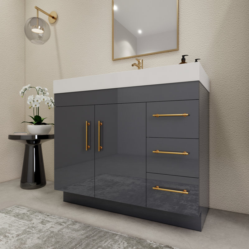 42'' Single Bathroom Vanity with Acrylic Top, Glossy Gray