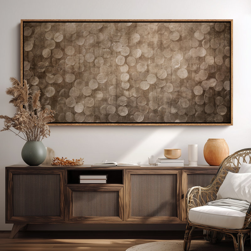Très grand taupe chaud, impression abstraite de motif de cercle, Natural, 30" H x 60" W