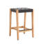 Tabouret de comptoir en bois massif sans dossier - Siège à sangle en similicuir tissé avec rivets en laiton et plaque de repose-pieds en métal-129460317