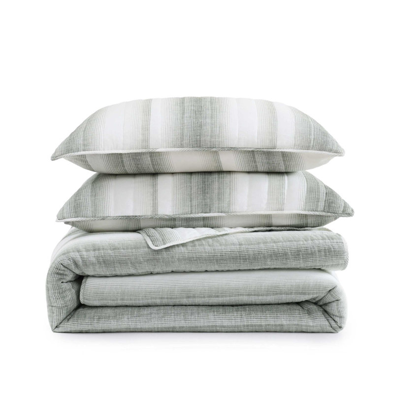 Quilt, Queen Quilt + 2 Standard Shams, Green Striped