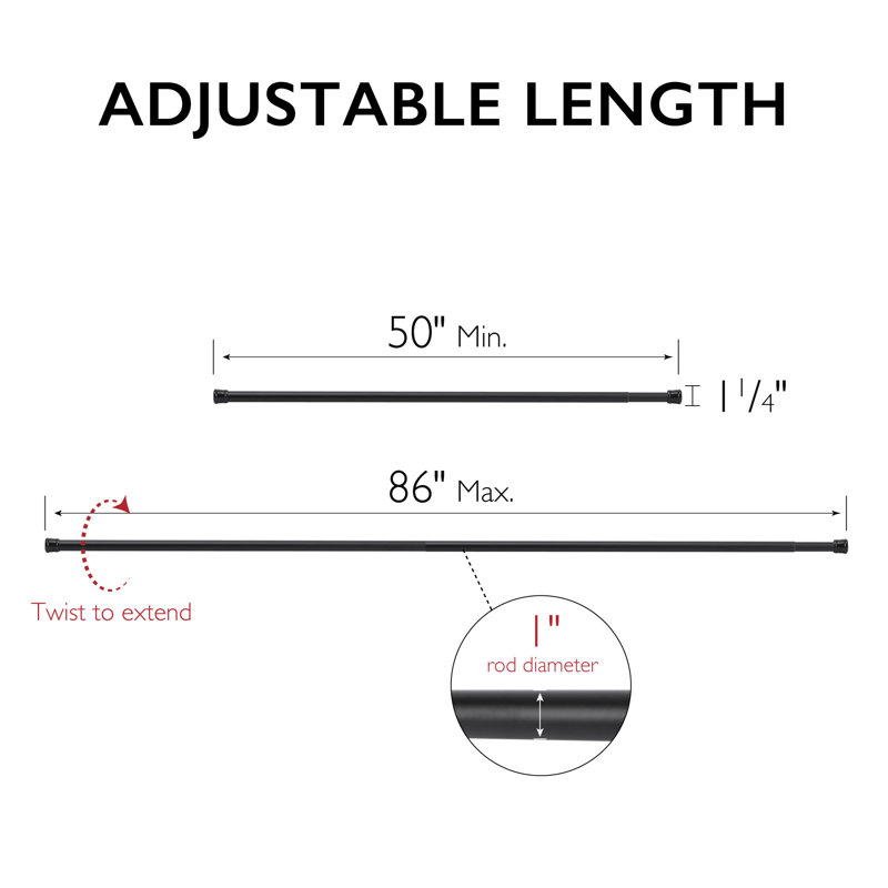 Adjustable Shower Rod in Matte Black, 86"