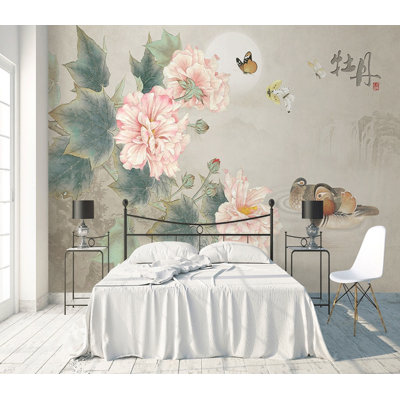 Floral Peony Blossom Landscape 6.25' L x 112" W Paintable Wall Mural