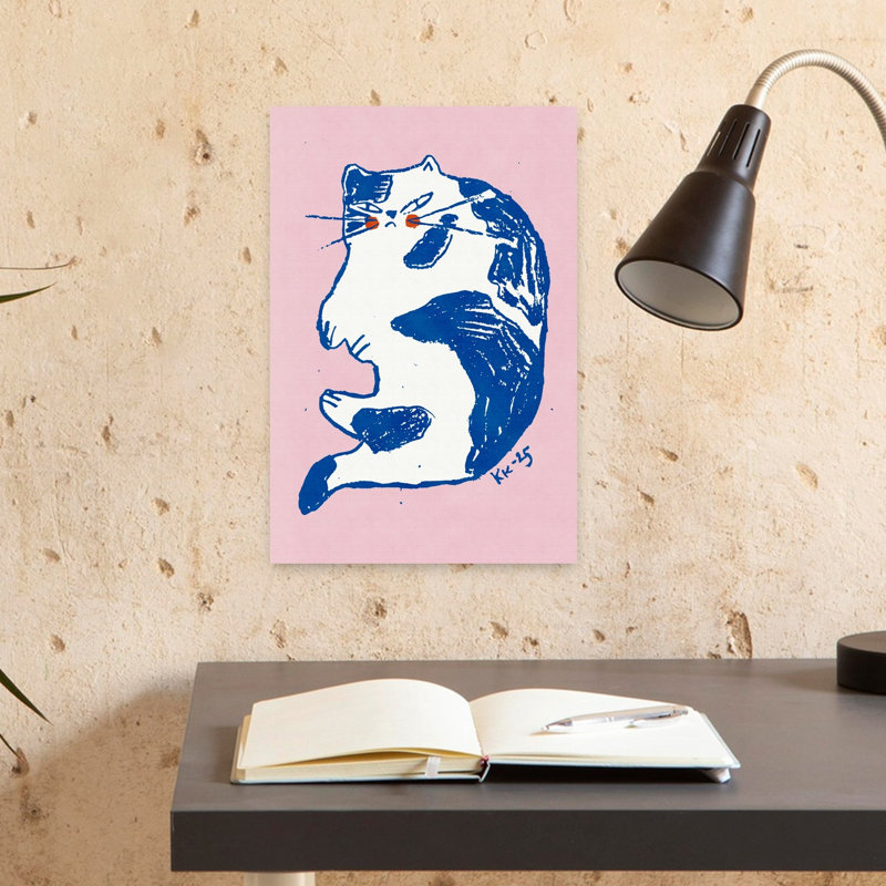 «Grumpy Blue Cat», art mural contemporain, H 18 po x l 12 po