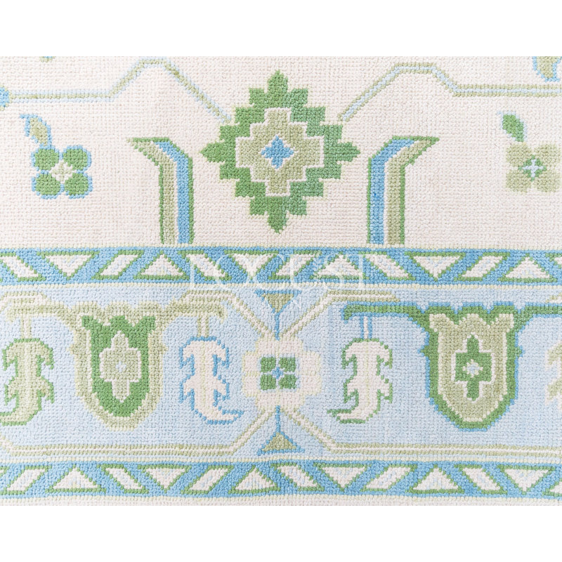 Emogene Hand Knotted Wool Trellis Area Rug, Rectangle 9' x 12'