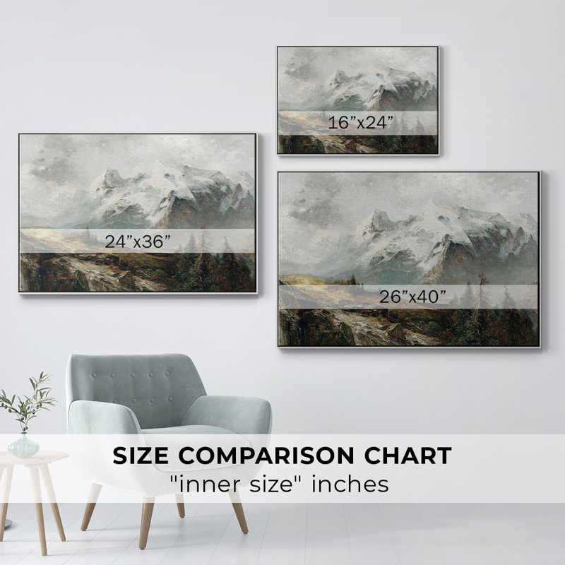 Paysage rétro - Toile tendue avec châssis, Toile encadrée flottée blanche, H 27 po x l 41 po x P 2 po