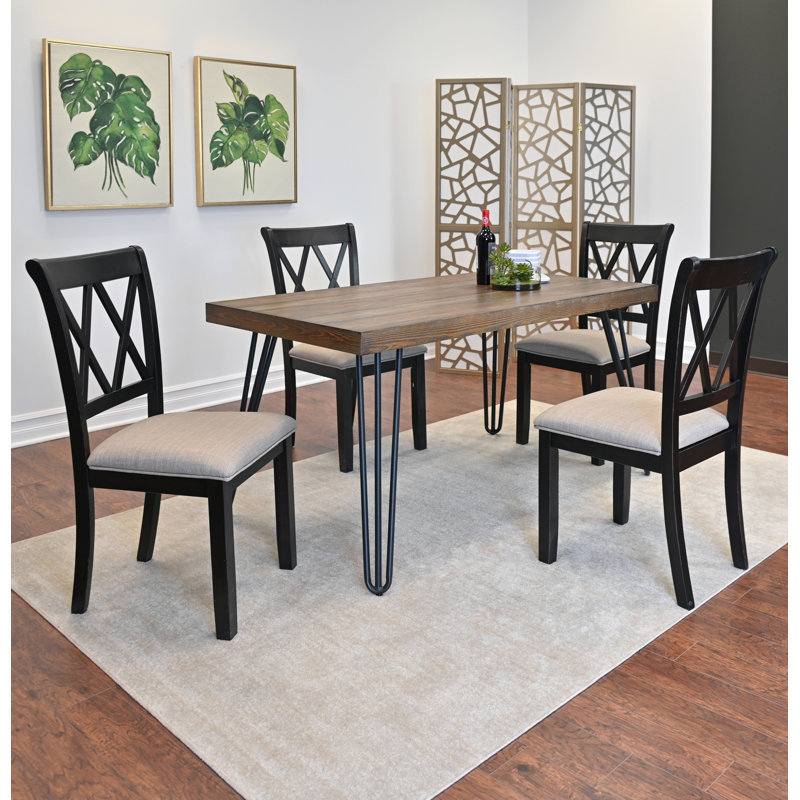 Ensemble de table de salle à manger, table de salle à manger en épingle à cheveux avec chaises à dossier croisé, noir riche