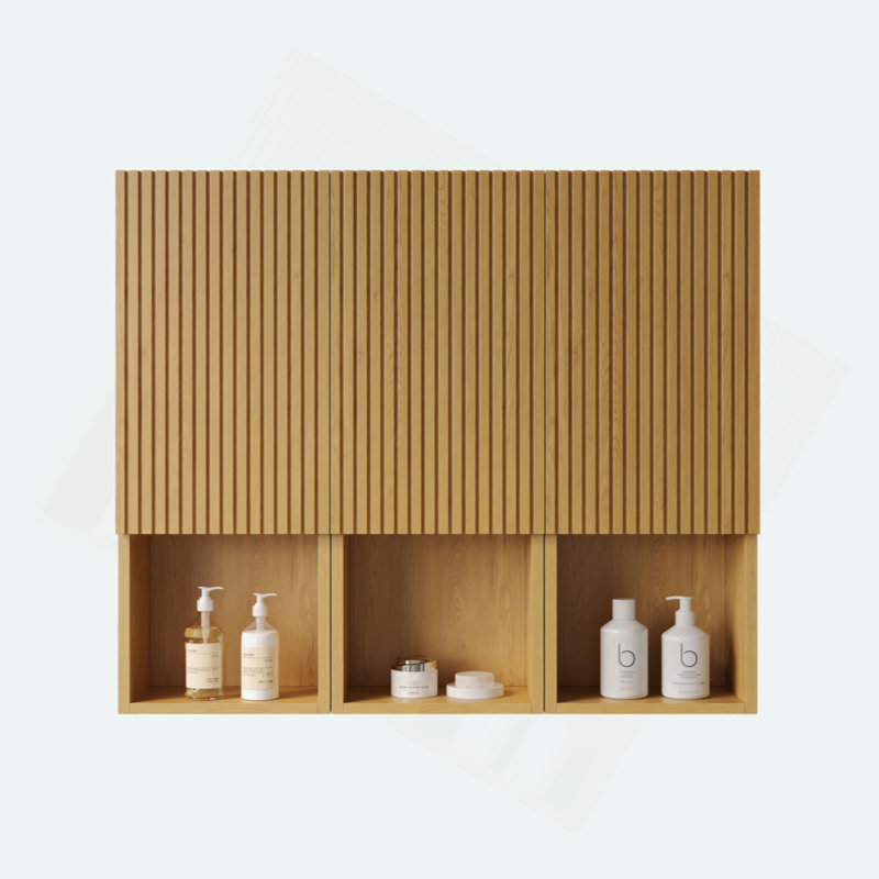 Armoire murale de salle de bain, composée de 3 armoires avec portes et compartiments ouverts, peut être utilisée en combinaison ou individuellement, convient à la salle de bain, etc.