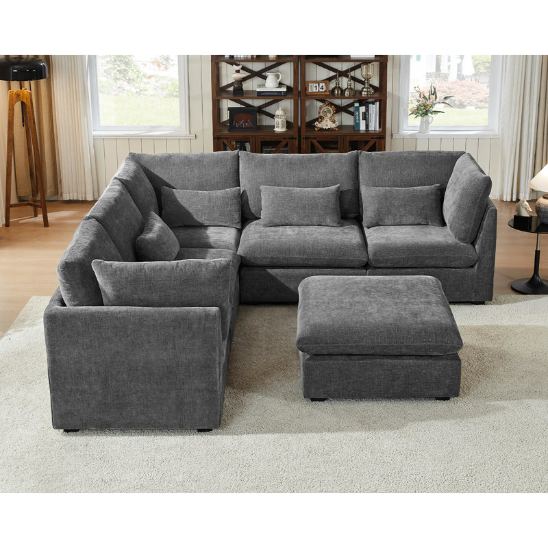 V Shape Chenille Oversized Modular Sofa Extra Deep Cloud Sectional Couch With Ottoman Chaise Fsc Certified Fluffy Corner Sofa 