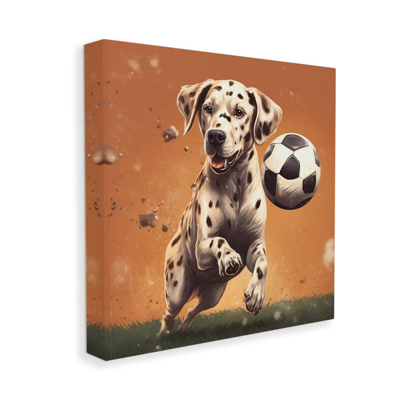 Dog Playing Soccer Canvas Wall Art by Lazar Studio, H 17 po x l 17 po
