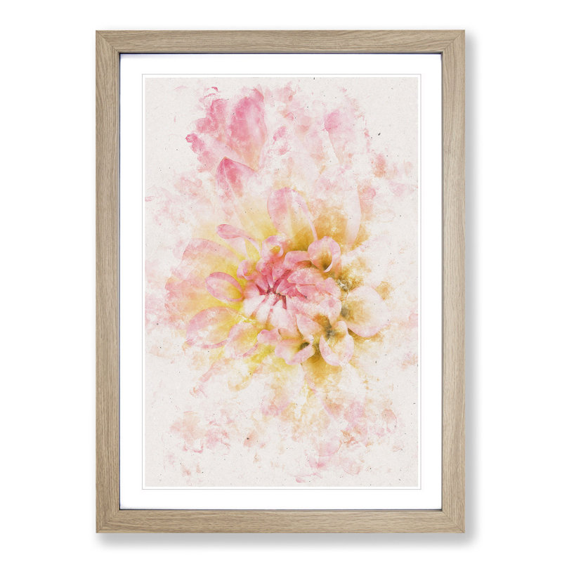 Pink Dahlia Flower Abstract - Picture Frame Painting Print, Oak Framed, 33cm H x 24cm W x 2cm D