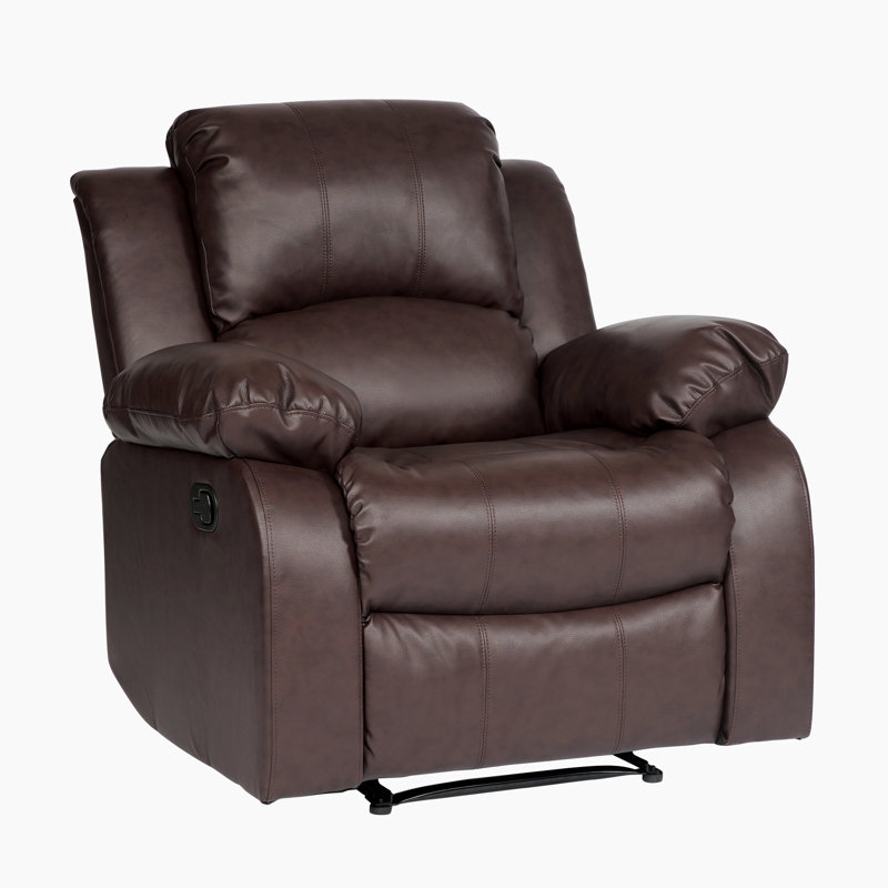 Mccubbin 38" Traditional Faux Leather Reclining Chair with Tab Pull Reclining Motion, Solid Wood & Plywood Frame