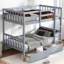 Lit superposé simple en bois d'hévéa simple avec 2 tiroirs, convertible en 2 lits simples, lit superposé simple avec échelle et garde-corps de sécurité, gris-254750126