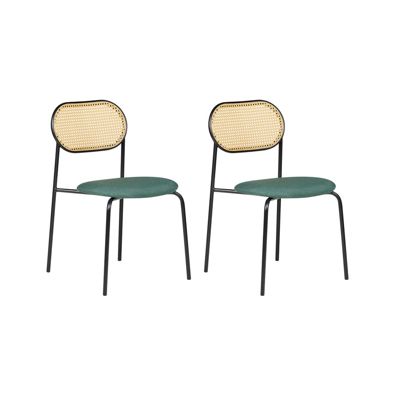 Alph 45cm H Linen Upholstered King Louis Bac Stacking Side Chair, Green, Black