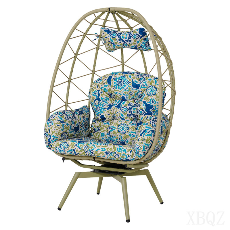 Fauteuil surdimensionné pivotant à 360 ° en rotin pour l'intérieur et l'extérieur avec coussins épais et amovibles, Cyan
