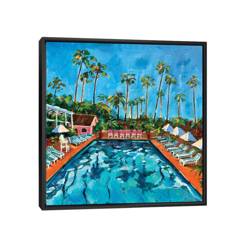 By The Pool California Scenery 1 Piece Wall Art on Canvas, 66.04 cm H x 66.04 cm W x 4.445 cm D, Black