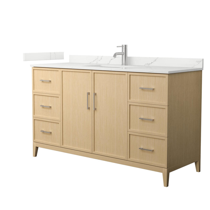 Elan 60'' Single Bathroom Vanity with Quartz Top, Tan, Single, Brushed Nickel
