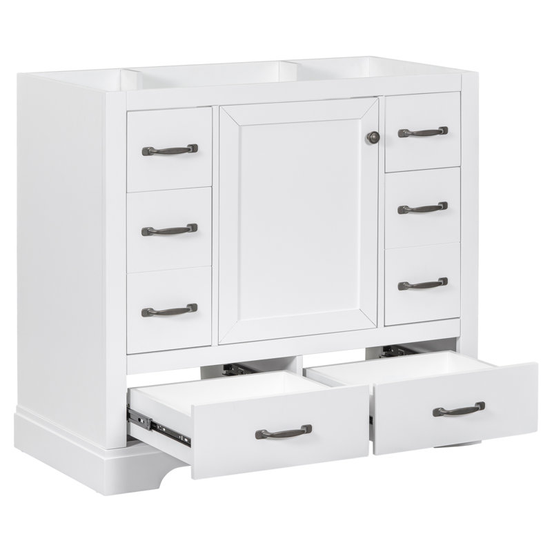 Meuble-lavabo 36 po sans lavabo, base d'armoire seulement, six tiroirs, diviseur de tiroir multifonctionnel, tablette réglable
