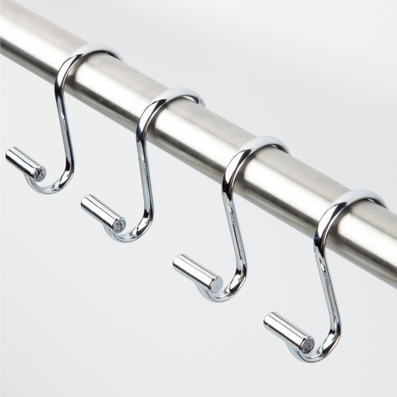 Chrome T-Bar Metal Shower Curtain Hooks Set of 12