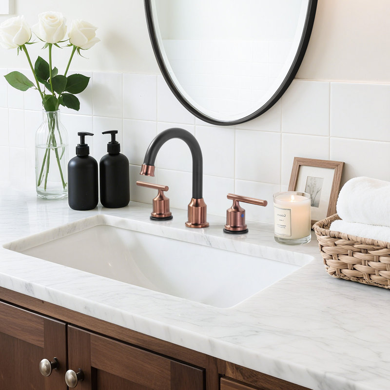 2-handle Bathroom Faucet with Drain Assembly, Rose Gold/Black