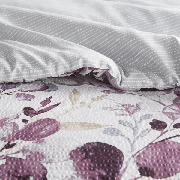 Ensemble d'édredon réversible 3 pièces Gabby, Édredon double / grand + 2 taies décoratives sta, Prune