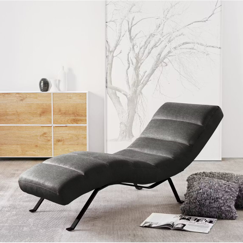 Brixham Upholstered Chenille Fabric Chaise Lounge with Adjustable Back, Black, Navy
